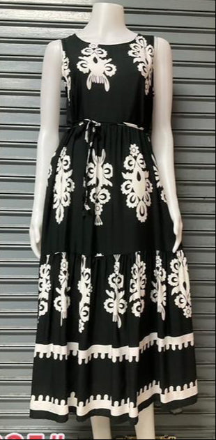 Summer Casual Sleeveless Maxi Dress With Waist Tie